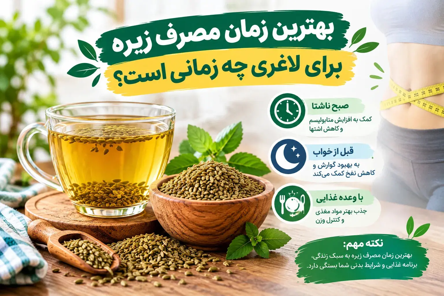 بهترین زمان مصرف زیره سبز برای لاغری شکم