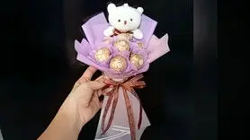 فیلم/ آموزش تهیه دسته گل شکلاتی با عروسک + هدیه روز ولنتاین